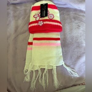 Little Me Red and White Striped Hat and Scarf Set